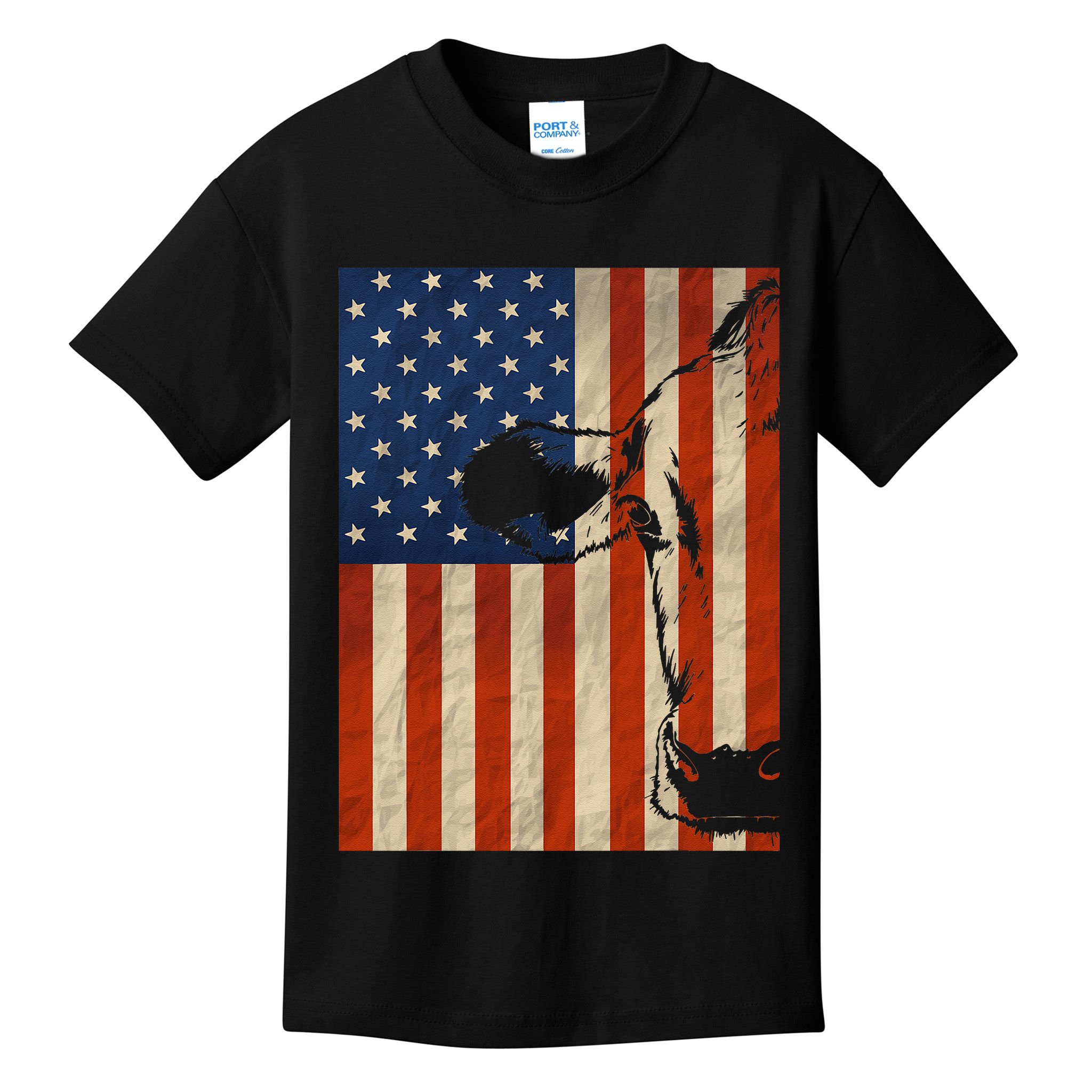 Cow American Flag Cattle Animal Lover Patriotic Gift Kids T-Shirt