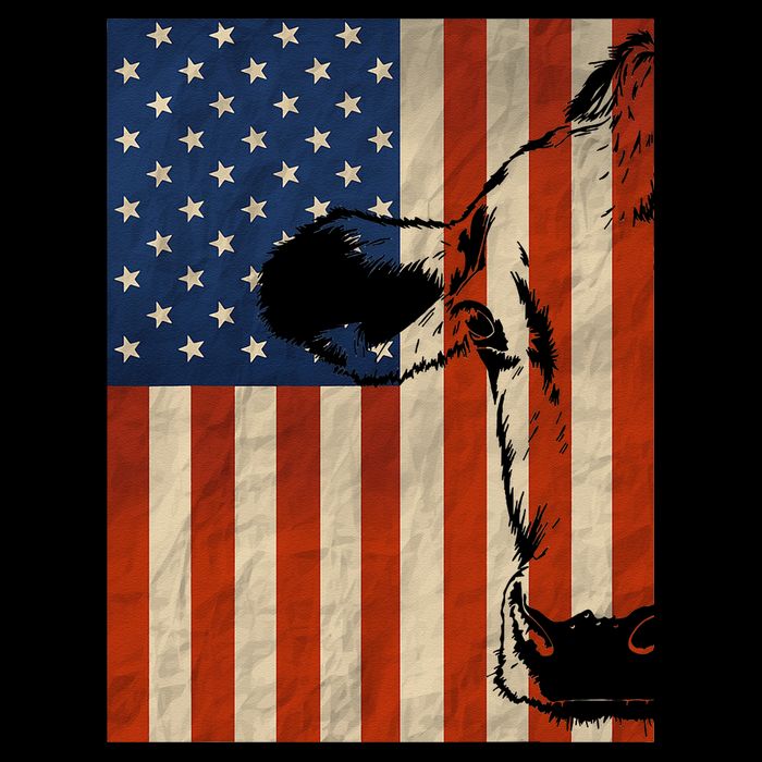 Cow American Flag Cattle Animal Lover Patriotic Gift Kids T-Shirt