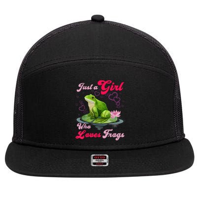 Cute And Funny Just A Girl Who Loves Frogs 7 Panel Mesh Trucker Snapback Hat