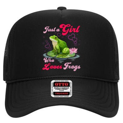 Cute And Funny Just A Girl Who Loves Frogs High Crown Mesh Back Trucker Hat