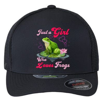 Cute And Funny Just A Girl Who Loves Frogs Flexfit Unipanel Trucker Cap