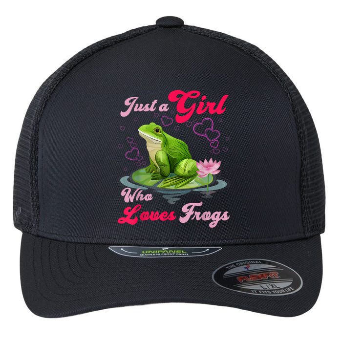 Cute And Funny Just A Girl Who Loves Frogs Flexfit Unipanel Trucker Cap