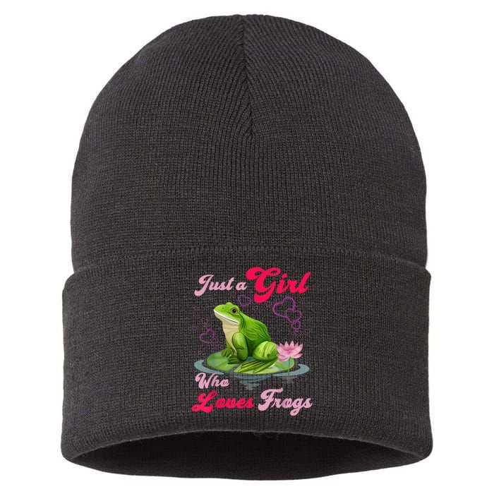 Cute And Funny Just A Girl Who Loves Frogs Sustainable Knit Beanie