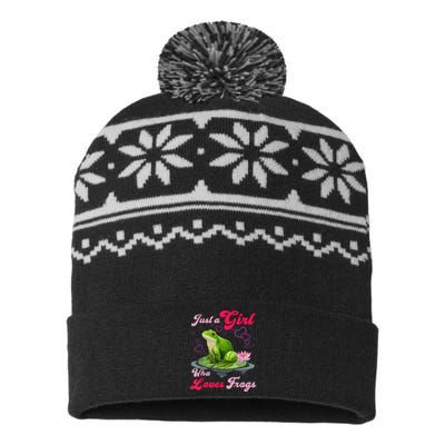 Cute And Funny Just A Girl Who Loves Frogs USA-Made Snowflake Beanie