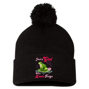 Cute And Funny Just A Girl Who Loves Frogs Pom Pom 12in Knit Beanie