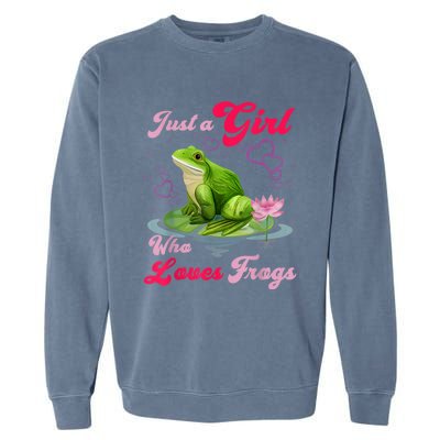 Cute And Funny Just A Girl Who Loves Frogs Garment-Dyed Sweatshirt