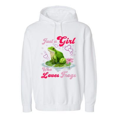 Cute And Funny Just A Girl Who Loves Frogs Garment-Dyed Fleece Hoodie