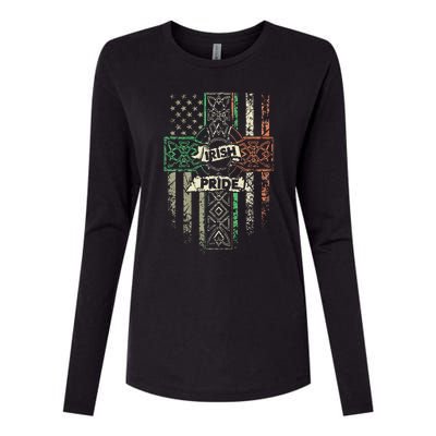 Cross America Flag Green White Orange Irish Pride Womens Cotton Relaxed Long Sleeve T-Shirt