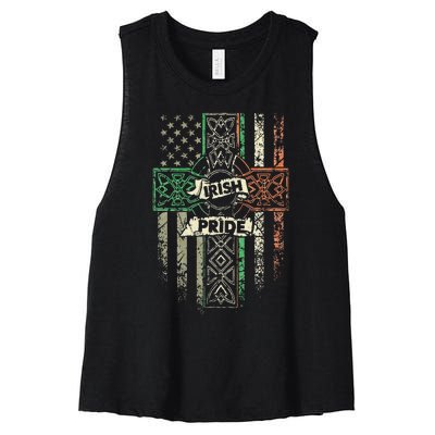 Cross America Flag Green White Orange Irish Pride Women's Racerback Cropped Tank