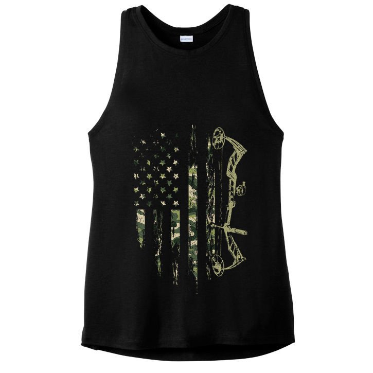 Camo American Flag Bowhunting Bow Archery Deer Hunting Gift Ladies PosiCharge Tri-Blend Wicking Tank
