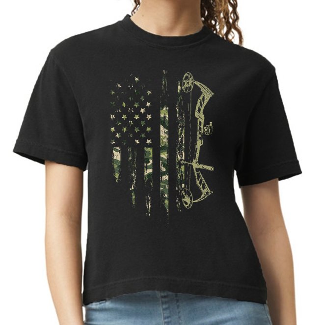 Camo American Flag Bowhunting Bow Archery Deer Hunting Gift Comfort Colors Boxy T-Shirt