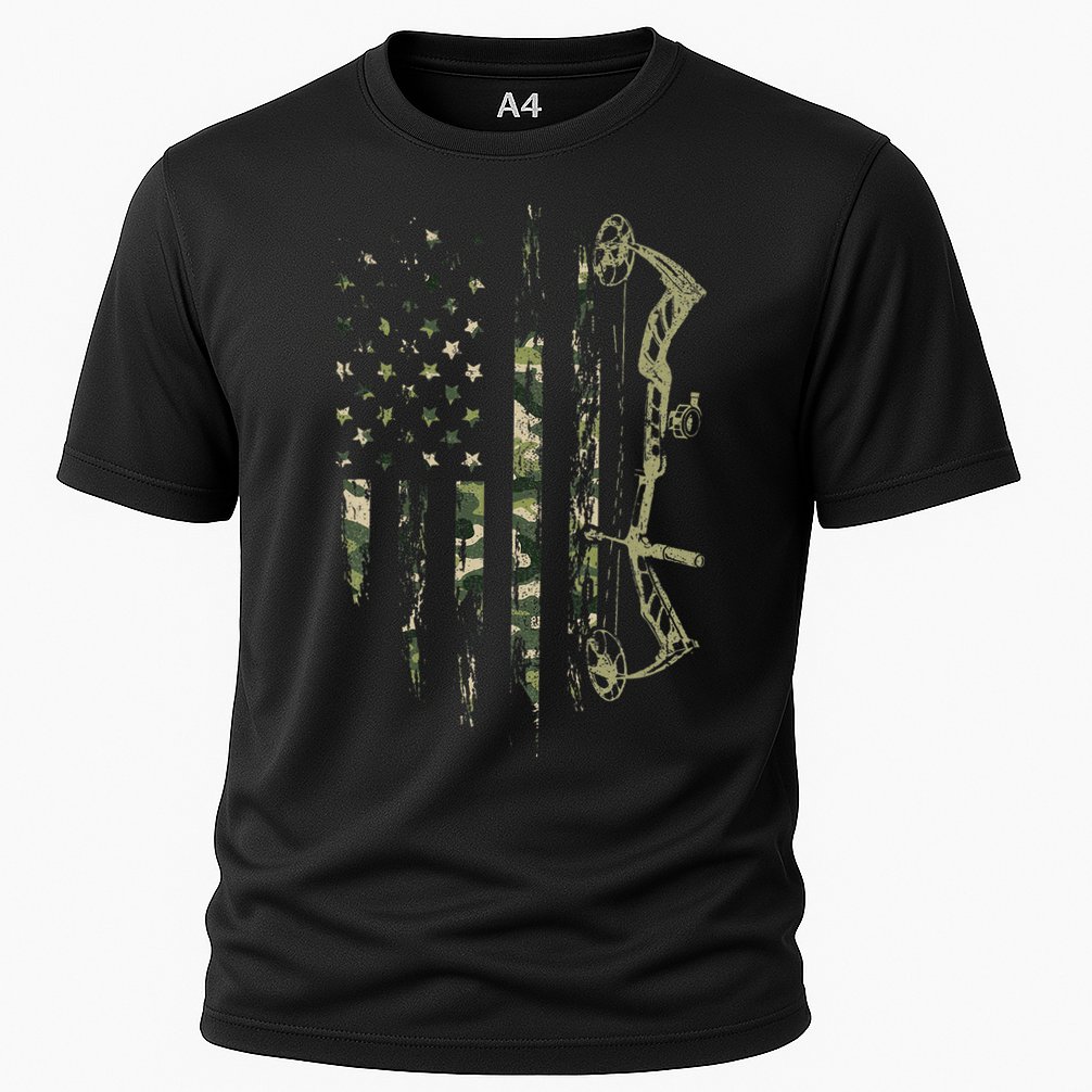 Camo American Flag Bowhunting Bow Archery Deer Hunting Gift Cooling Performance Crew T-Shirt