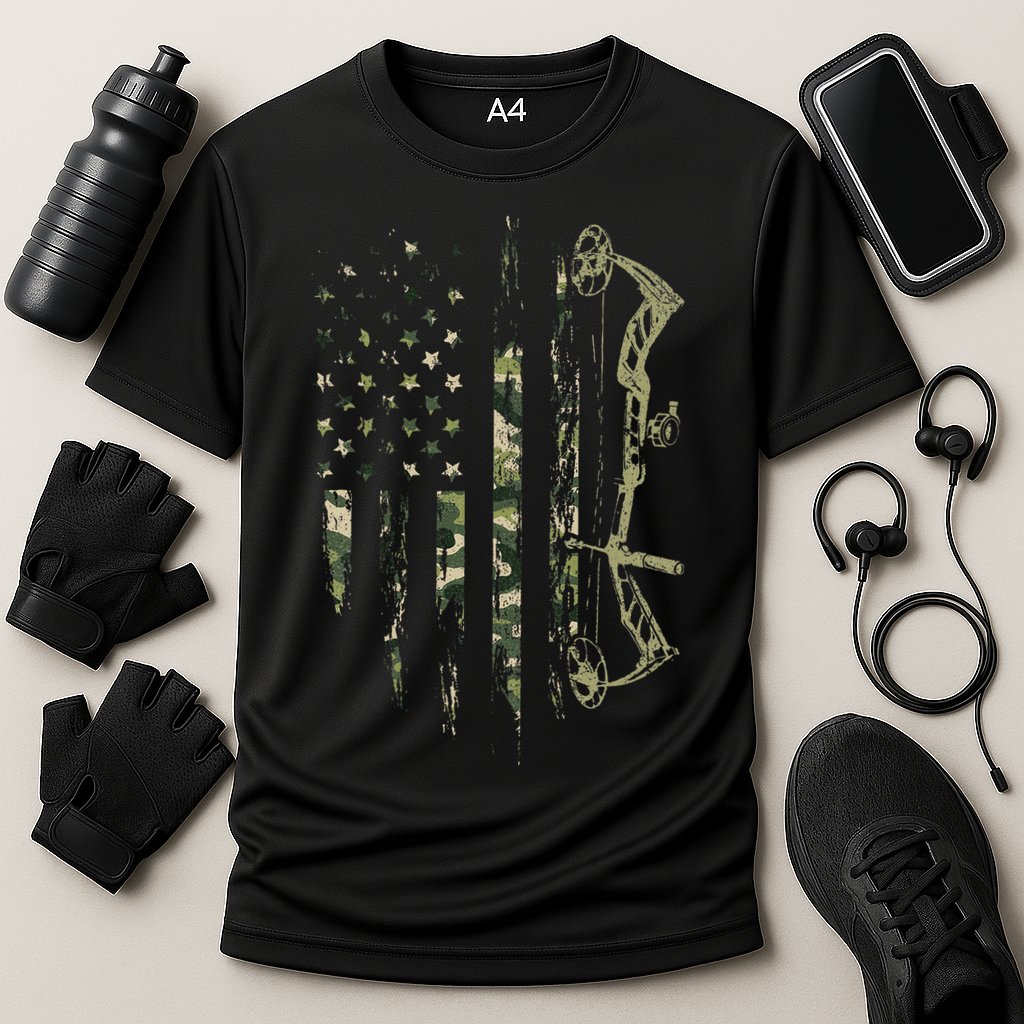 Camo American Flag Bowhunting Bow Archery Deer Hunting Gift Cooling Performance Crew T-Shirt