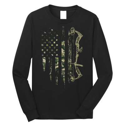Camo American Flag Bowhunting Bow Archery Deer Hunting Gift Long Sleeve Shirt