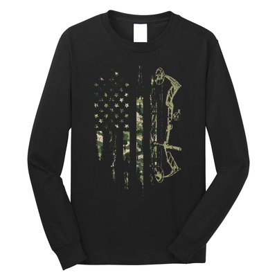 Camo American Flag Bowhunting Bow Archery Deer Hunting Gift Long Sleeve Shirt