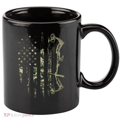 Camo American Flag Bowhunting Bow Archery Deer Hunting Gift 11oz C Handle Ceramic Mug