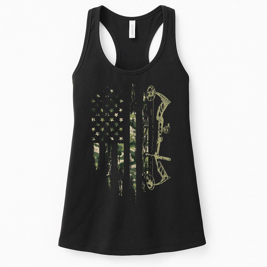 Camo American Flag Bowhunting Bow Archery Deer Hunting Gift Womens Tank Top