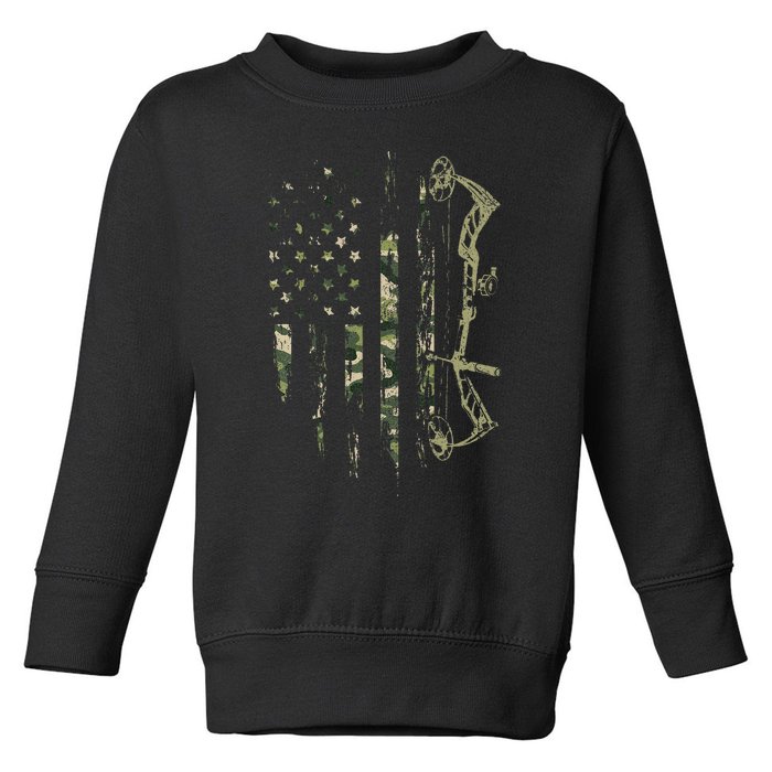 Camo American Flag Bowhunting Bow Archery Deer Hunting Gift Toddler Sweatshirt