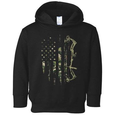 Camo American Flag Bowhunting Bow Archery Deer Hunting Gift Toddler Hoodie