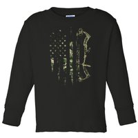 Camo American Flag Bowhunting Bow Archery Deer Hunting Gift Toddler Long Sleeve Shirt