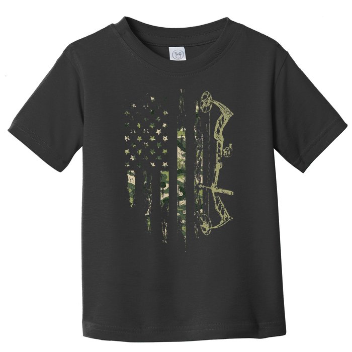 Camo American Flag Bowhunting Bow Archery Deer Hunting Gift Toddler T-Shirt