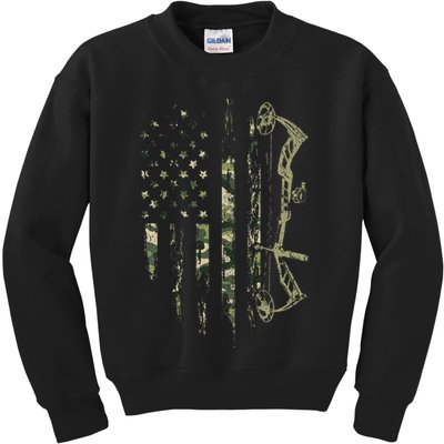 Camo American Flag Bowhunting Bow Archery Deer Hunting Gift Kids Sweatshirt