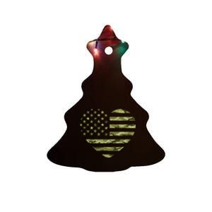 Camo American Flag Heart Camouflage Green Military Ceramic Tree Ornament