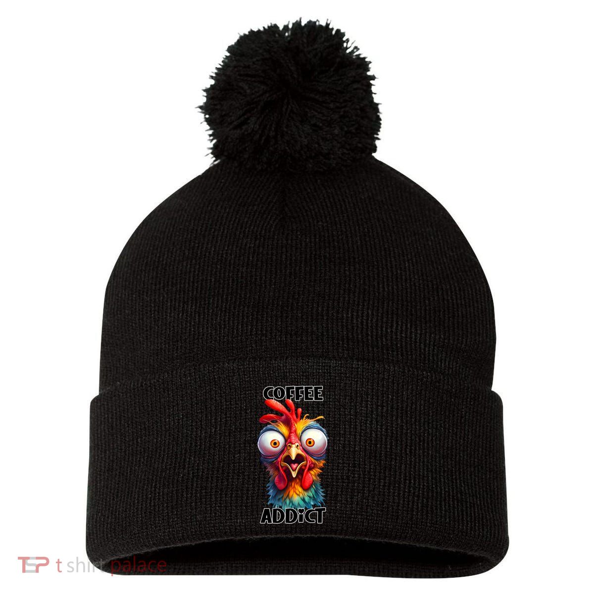 Coffee Addict Funny Turkey Pom Pom 12in Knit Beanie