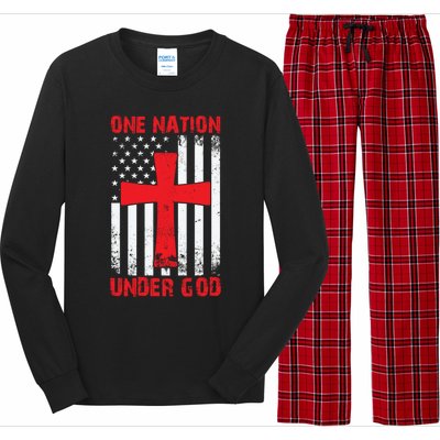 Christian American Flag Gift One Nation Under God Gift Long Sleeve Pajama Set