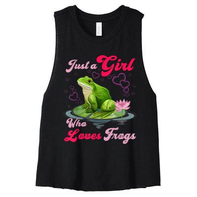 Cute And Funny Just A Girl Who Loves Frogs Women's Racerback Cropped Tank