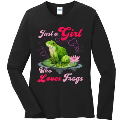 Cute And Funny Just A Girl Who Loves Frogs Ladies Long Sleeve Shirt