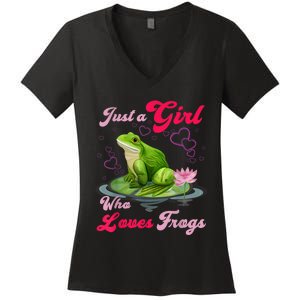 Cute And Funny Just A Girl Who Loves Frogs Women's V-Neck T-Shirt