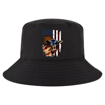 Cow American Flag Heifer Us 4th Of July Farm Cattle Usa Gift Cool Comfort Performance Bucket Hat