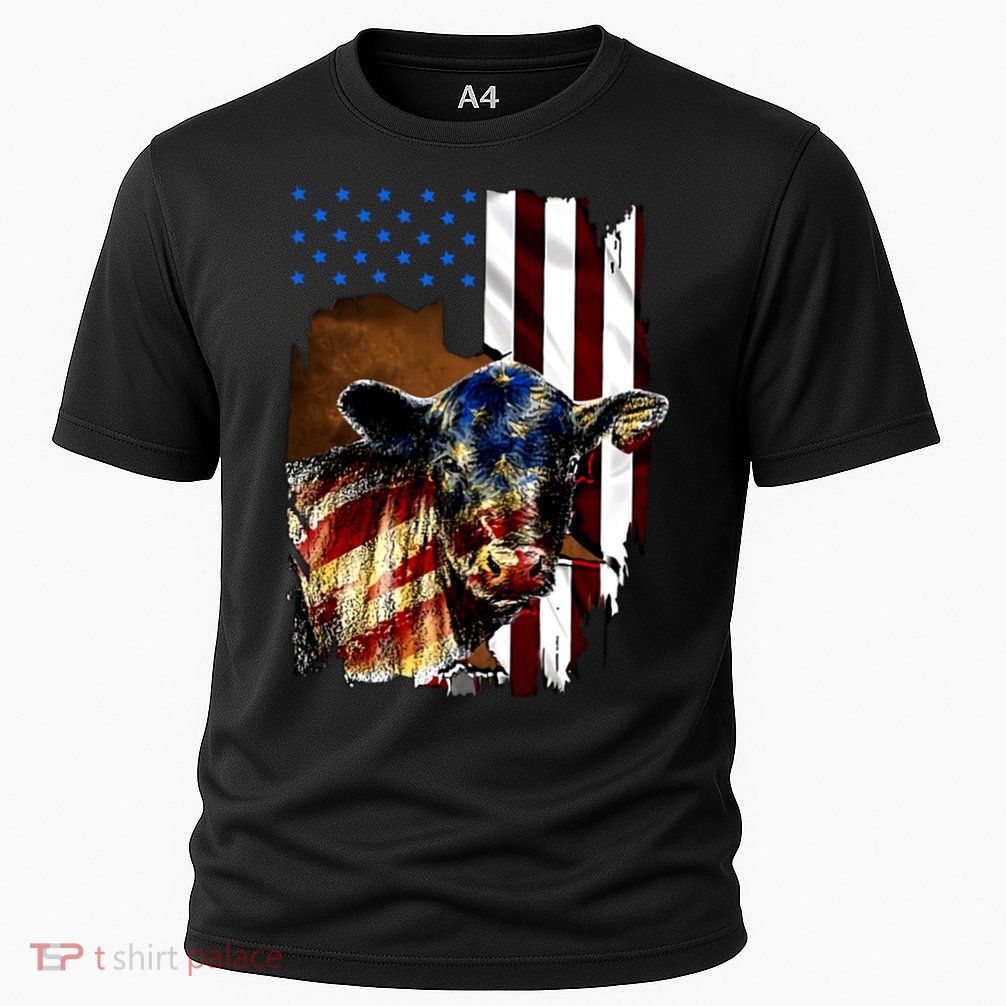 Cow American Flag Heifer Us 4th Of July Farm Cattle Usa Gift Performance Shirt