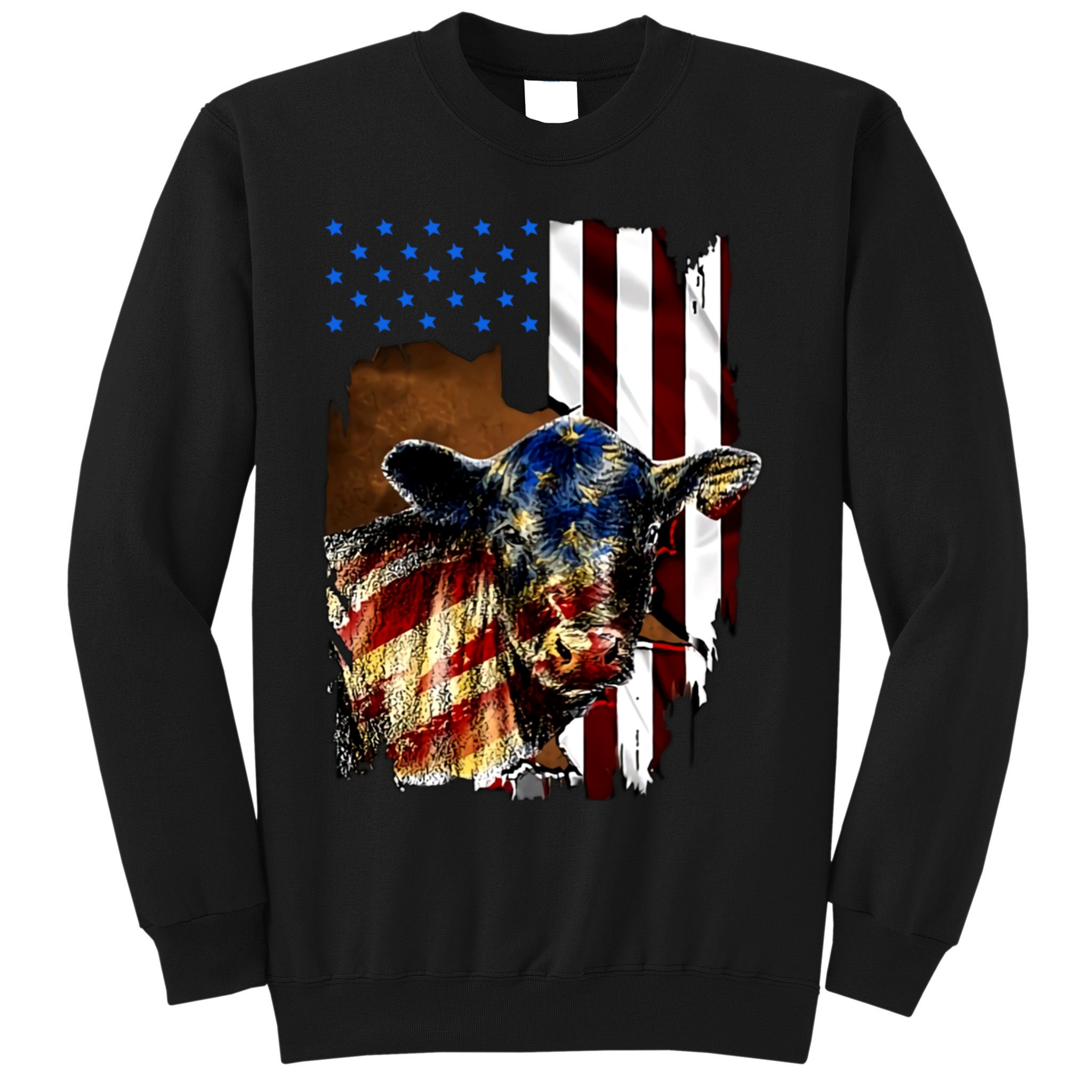 Cow American Flag Heifer Us 4th Of July Farm Cattle Usa Gift Sweatshirt