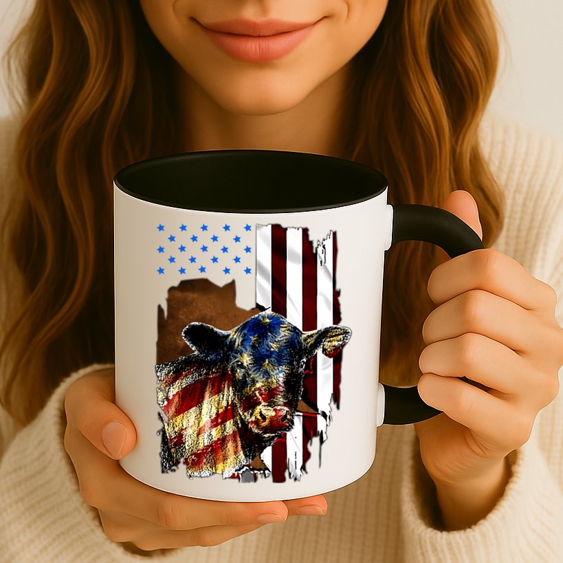Cow American Flag Heifer Us 4th Of July Farm Cattle Usa Gift Mug