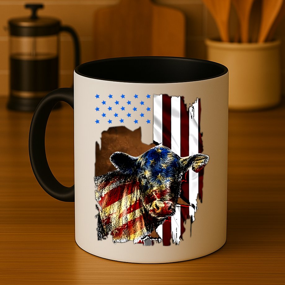 Cow American Flag Heifer Us 4th Of July Farm Cattle Usa Gift Mug