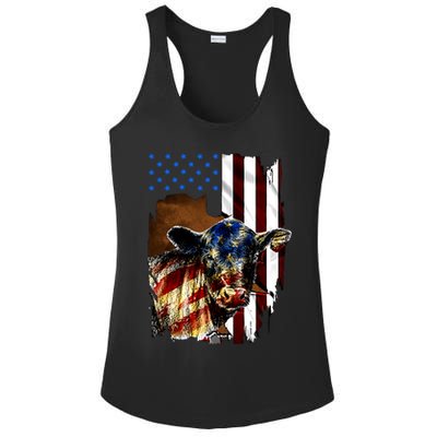 Cow American Flag Heifer Us 4th Of July Farm Cattle Usa Gift Ladies PosiCharge Competitor Racerback Tank