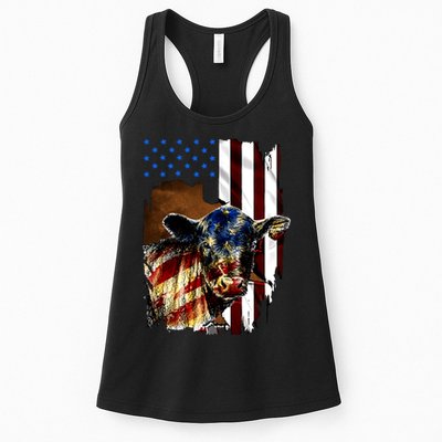 Cow American Flag Heifer Us 4th Of July Farm Cattle Usa Gift Womens Tank Top