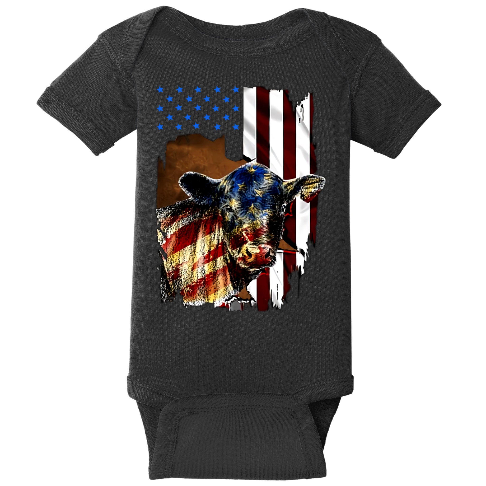 Cow American Flag Heifer Us 4th Of July Farm Cattle Usa Gift Baby Bodysuit
