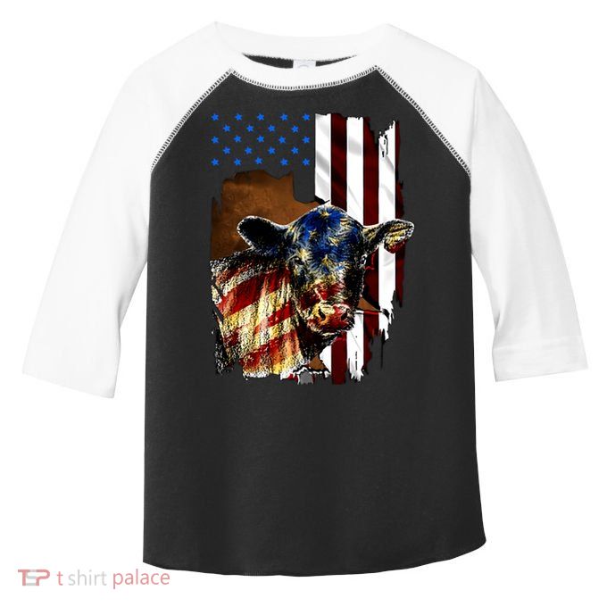 Cow American Flag Heifer Us 4th Of July Farm Cattle Usa Gift Toddler Fine Jersey T-Shirt