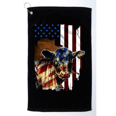 Cow American Flag Heifer Us 4th Of July Farm Cattle Usa Gift Golf Towel