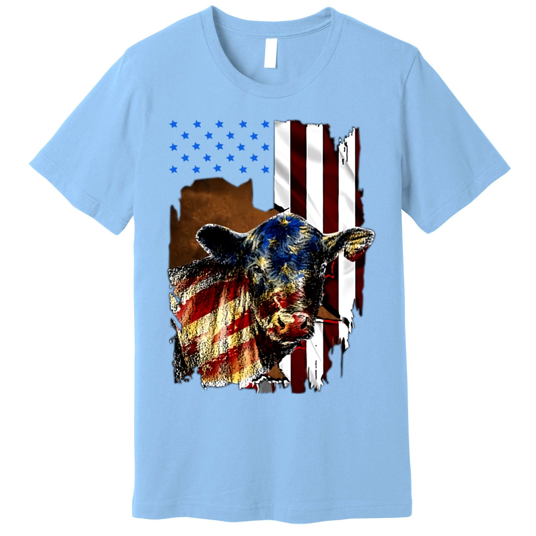 Cow American Flag Heifer Us 4th Of July Farm Cattle Usa Gift Premium T-Shirt