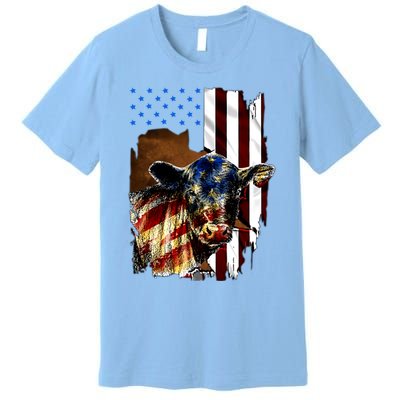 Cow American Flag Heifer Us 4th Of July Farm Cattle Usa Gift Premium T-Shirt