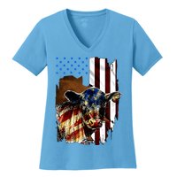 Cow American Flag Heifer Us 4th Of July Farm Cattle Usa Gift Women's V-Neck T-Shirt