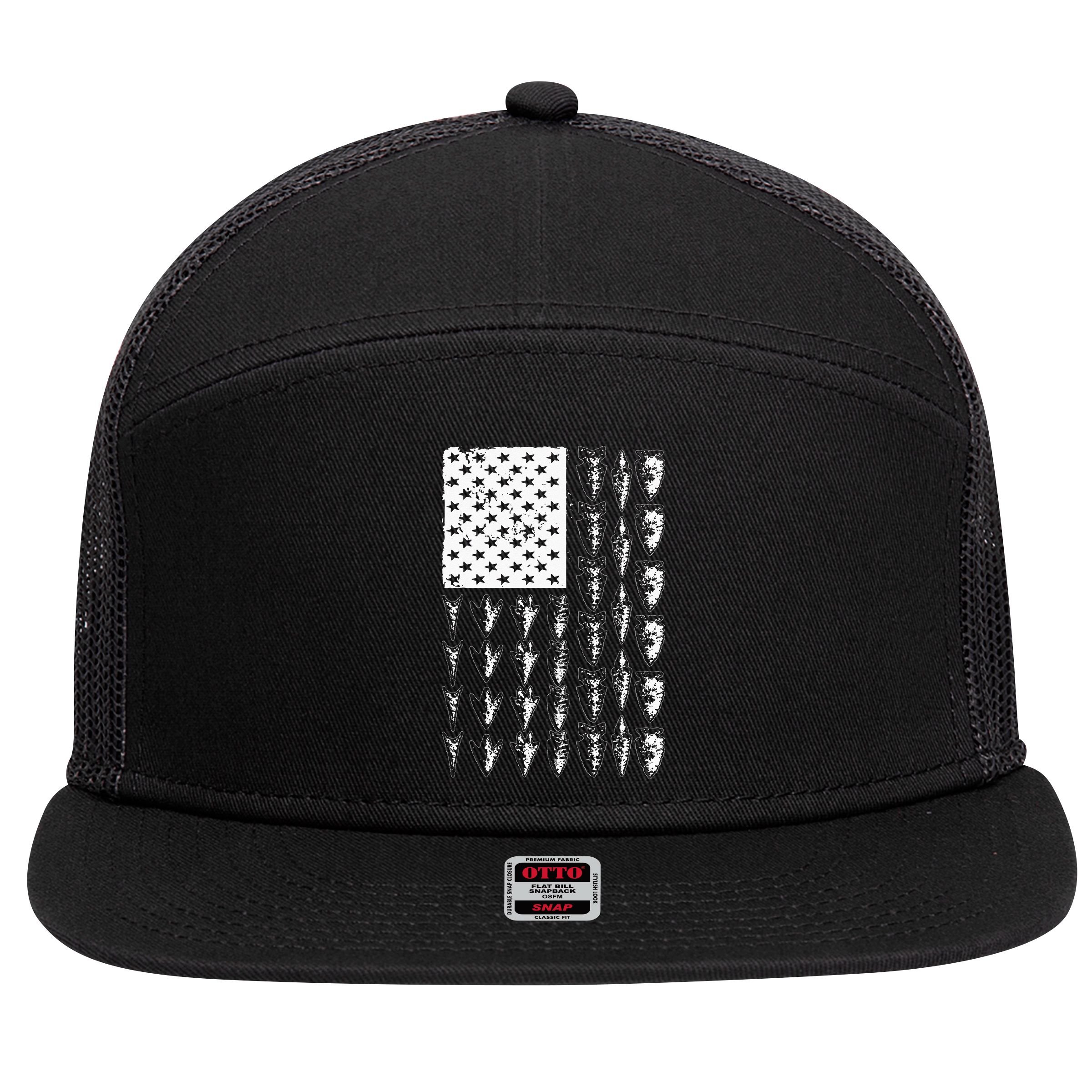 Cool Arrowhead For Men Women Bowhunt Arrow Hunting USA Flag 7 Panel Mesh Trucker Snapback Hat