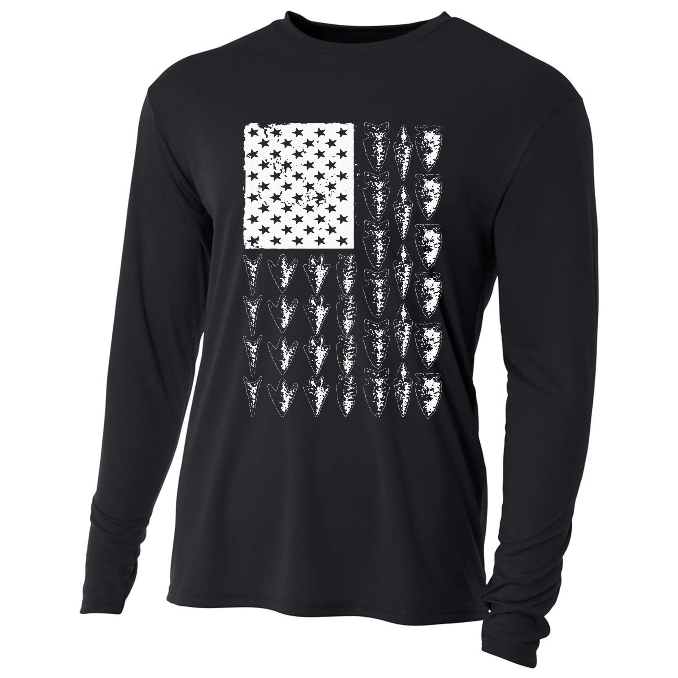 Cool Arrowhead For Men Women Bowhunt Arrow Hunting USA Flag Cooling Performance Long Sleeve Crew