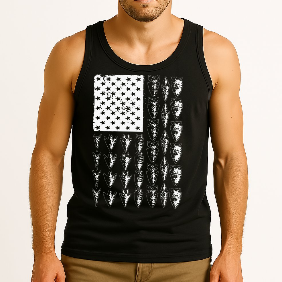 Cool Arrowhead For Men Women Bowhunt Arrow Hunting USA Flag Tank Top