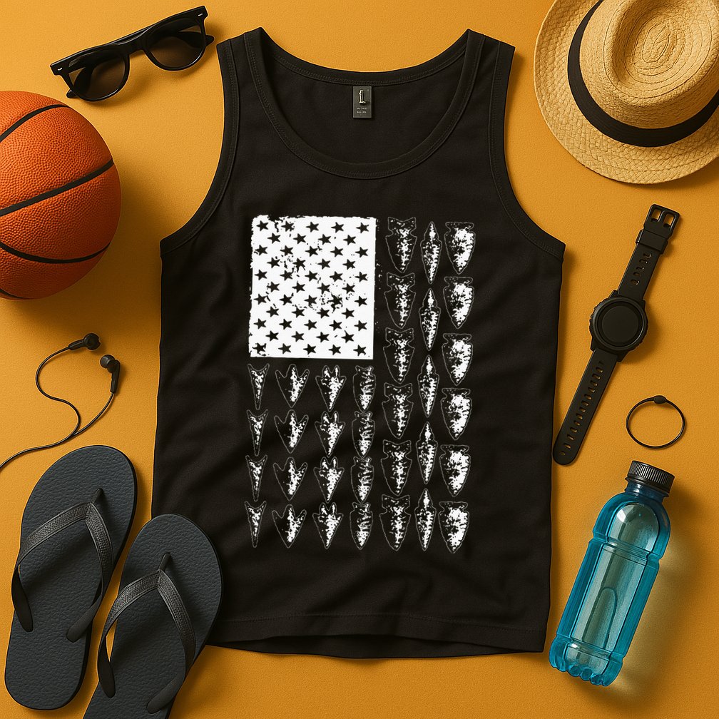 Cool Arrowhead For Men Women Bowhunt Arrow Hunting USA Flag Tank Top