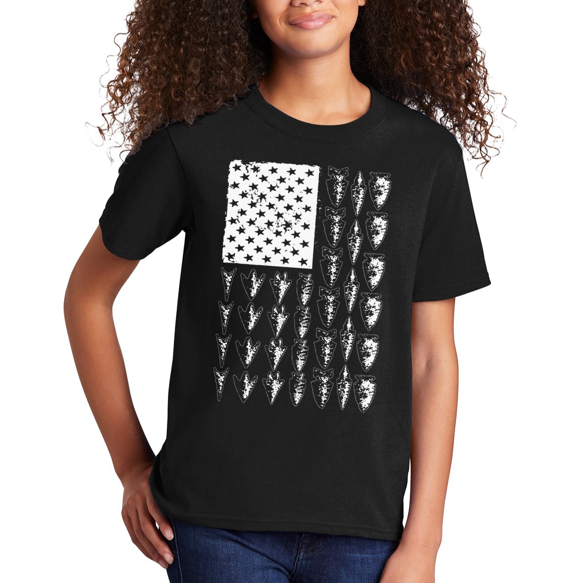Cool Arrowhead For Men Women Bowhunt Arrow Hunting USA Flag Kids T-Shirt
